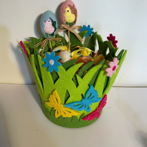 Easter felt basket with decorative eggs and flowers like new