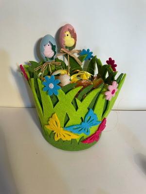 Easter felt basket with decorative eggs and flowers like new