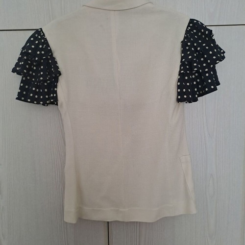 Moschino short-sleeve linen jacket like new, white with polka dot sleeves