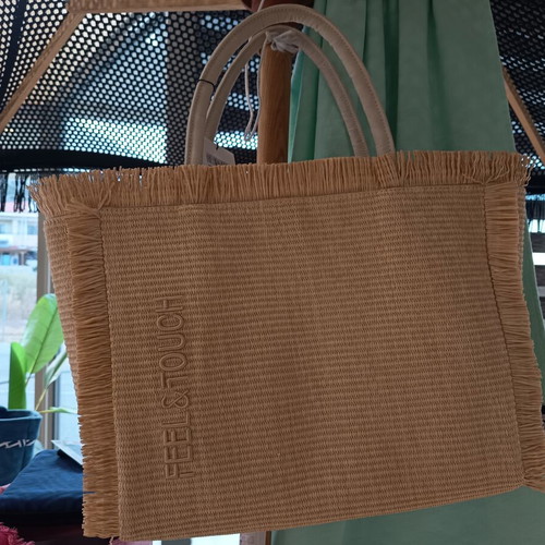 Beach bag shoulder tropical natural feel & touch new, beige and brown