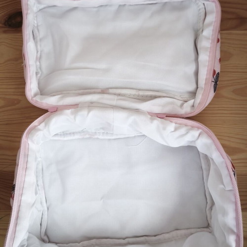 Makeup bags set of 3 quilted pink cherry print, new
