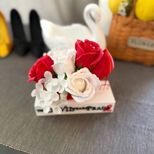 Elegant Red Shoe with Delicate Soap Flowers New