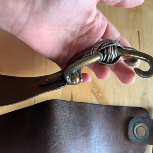 Brown leather belt with brass buckle used, size 90
