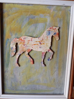 Handmade wooden relief horse painting