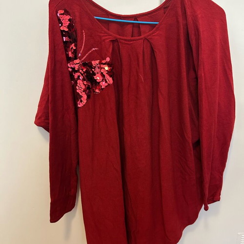 Blouse red with butterfly like new, size XL