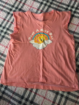 Girls' sleeveless T-shirt pink, like new, sizes 122-128 cm