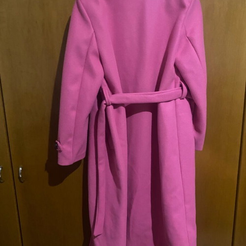 Fuchsia-pink coat like new with belt, fits small and medium