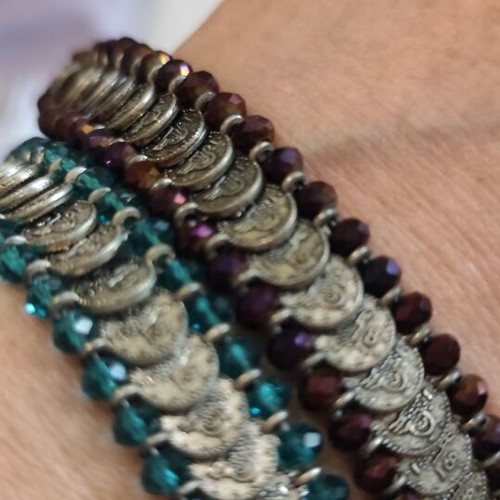 Vintage bracelets used, purple and turquoise, set of 2