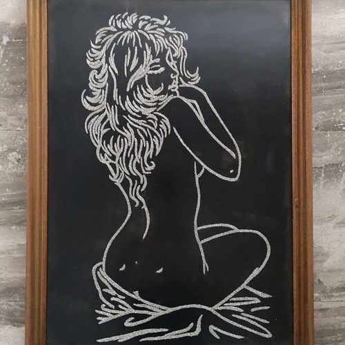 Wooden paintings with embroidered design used, set of 2