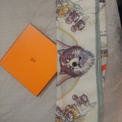 Hermes old scarf used, gray, 1951 rare piece