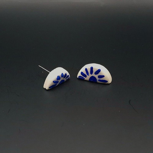 Handmade ceramic earrings with hand-painted designs and glass coating