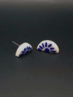 Handmade ceramic earrings with hand-painted designs and glass coating