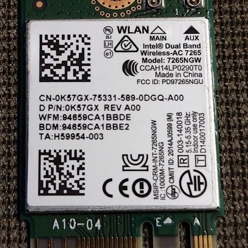 Intel Dual Band Wireless-AC 7265 Network Card model 7265NGW like new