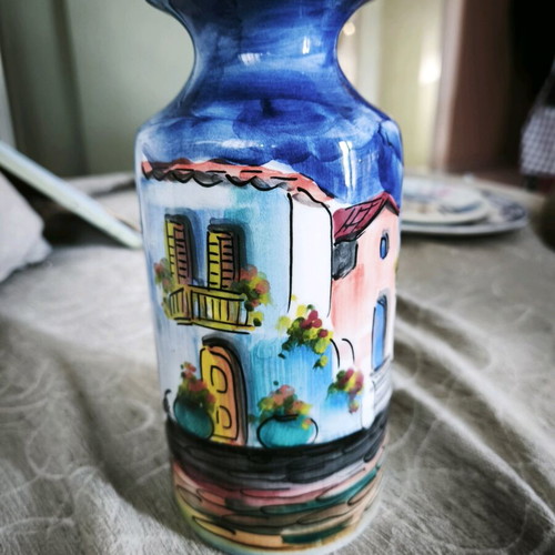 Ceramic vase handmade with enamel Eva Studio & Shop Mykonos like new