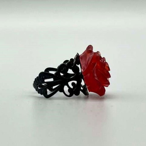 Ring with red rose new, adjustable with stainless steel base