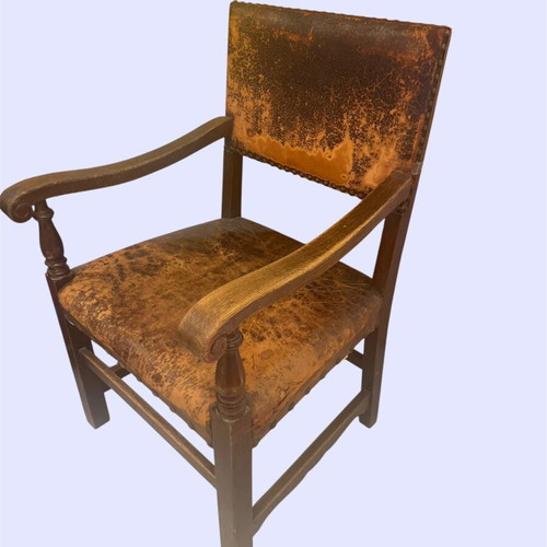 Prewar leather armchair used with patina, unique piece