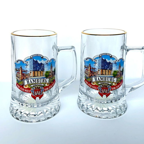 German Hamburg Beer Glass Mugs 0.5 Liter New Set of 2