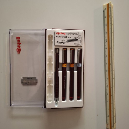 rOtring Rapidograph drawing set with scale ruler and blade