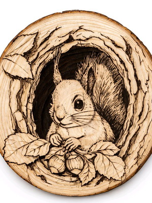 Laser Engraved Painting on Wooden Disc New, Beech