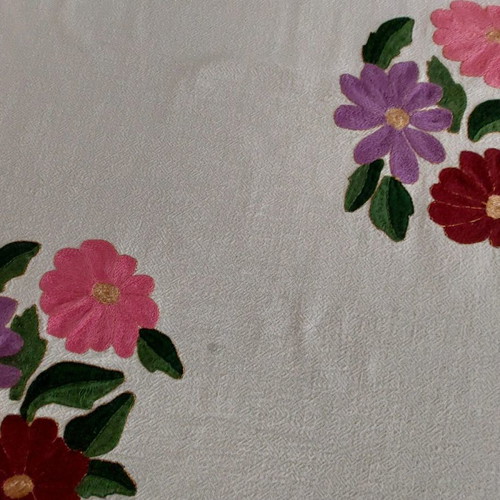 Tablecloth rectangular used 190x140cm vintage embroidered with flower motifs