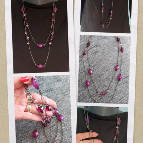 Necklace with purple stones like new, dark rhodium chain