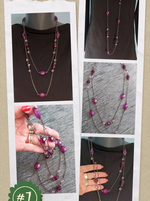 Necklace with purple stones like new, dark rhodium chain