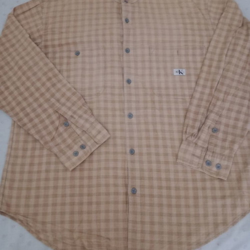 Calvin Klein checked summer shirt without collar, size Large, used, beige/brown
