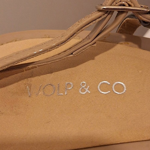 WOLP & CO. women's sandals with beige and brown straps, like new, gold heel