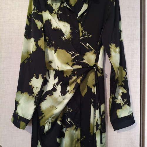 Satin Wrap Maxi Dress Medium with Abstract Print like new