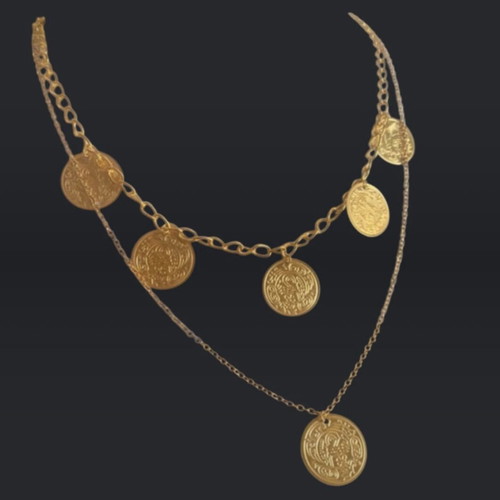 Double necklace with traditional coins new, gold color