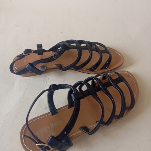 Sandals black gladiators with leather and rhinestones, like new