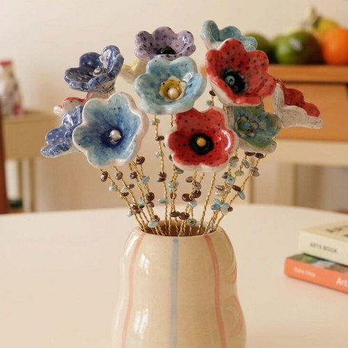 Handmade ceramic flower bouquet set of 7 new