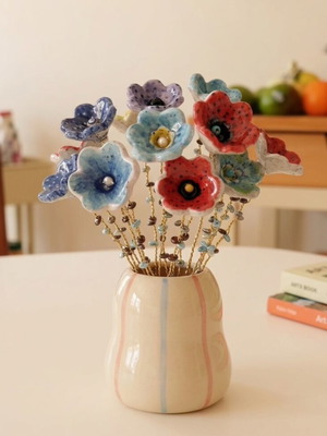 Handmade ceramic flower bouquet set of 7 new