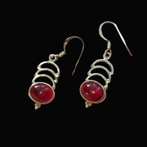 Silver Small Dangle Earrings with Garnet New