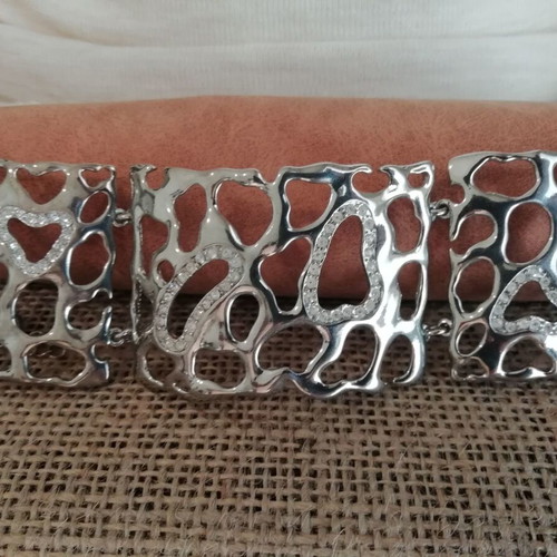 Stainless steel bracelet silver with clear zircon shapes new