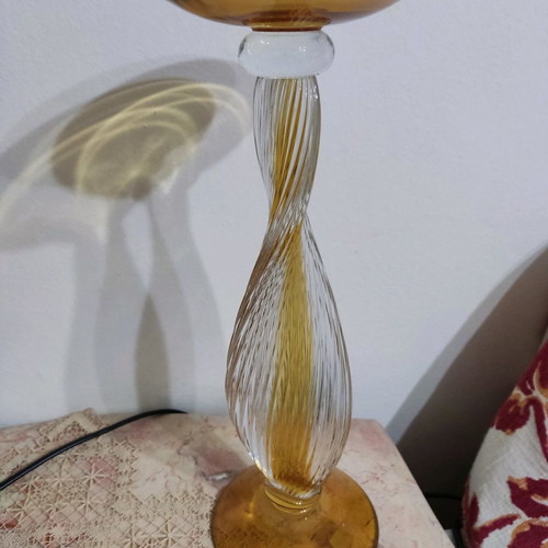 Evans Atelier crystal candlestick like new with yellow gold hue
