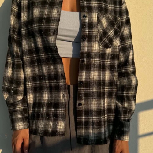 Checked shirt with rhinestones, medium large