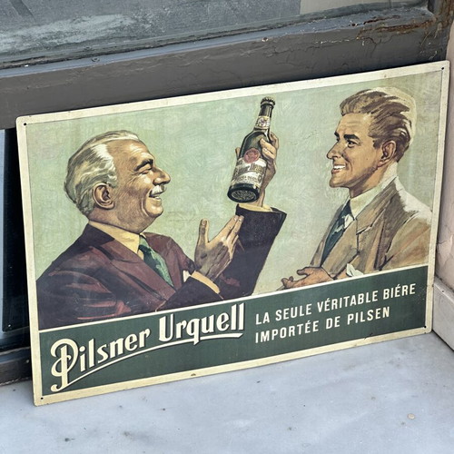 Vintage metal advertising sign Pilsner Urquell used, 56x40 cm