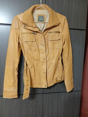 Bershka women's leather jacket used, size L, yellow gold