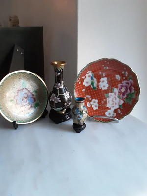 Σετ μινιατούρες Cloisonne, 4 τεμ., διάμ. πιατάκια 12 και 13 εκ.