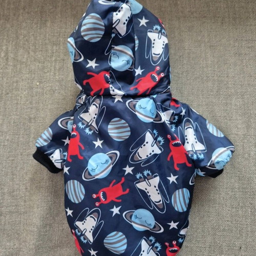 Dog coat new with furry lining and space print
