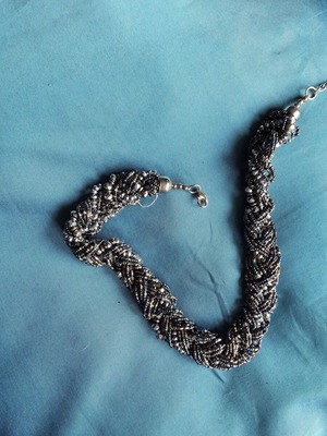 Braided chain necklace with silver and metallic beads