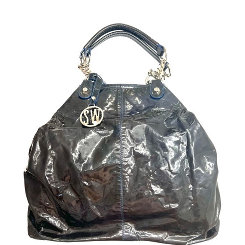Stuart Weitzman patent leather shoulder bag used, gray