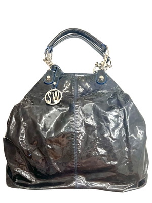 Stuart Weitzman patent leather shoulder bag used, gray