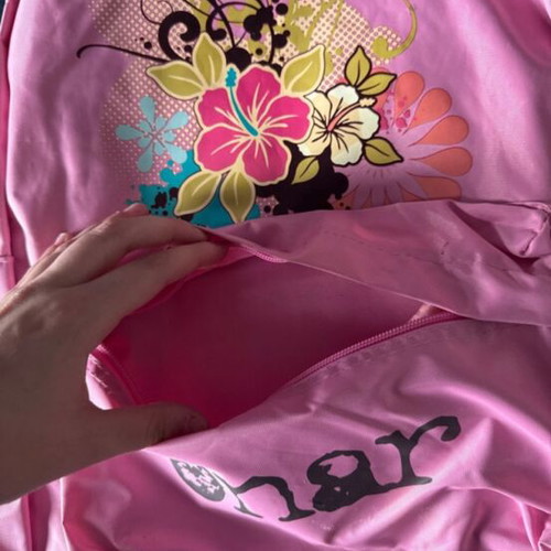 Girls backpack pink with flower design like new