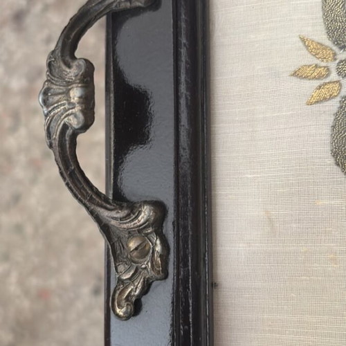 Wooden serving tray like new with brass handles and handmade Byzantine embroidery