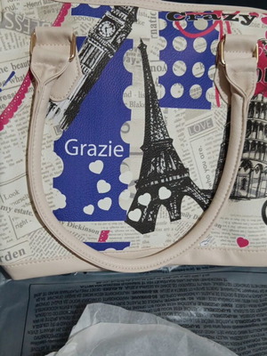 Large shoulder bag new, beige and blue