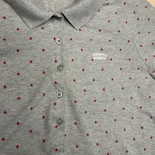 Levi's polo shirt women's gray large used with dots and collar