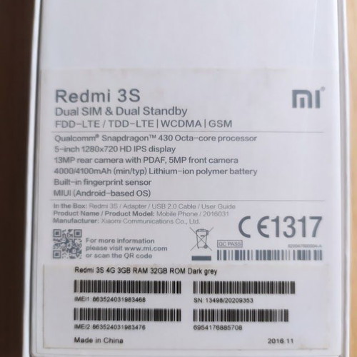Mi Redmi 3s Prime 2016 употребяван, отлично състояние, колекционерски