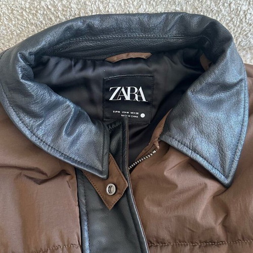 Zara brown jacket with black leather details like new, size M